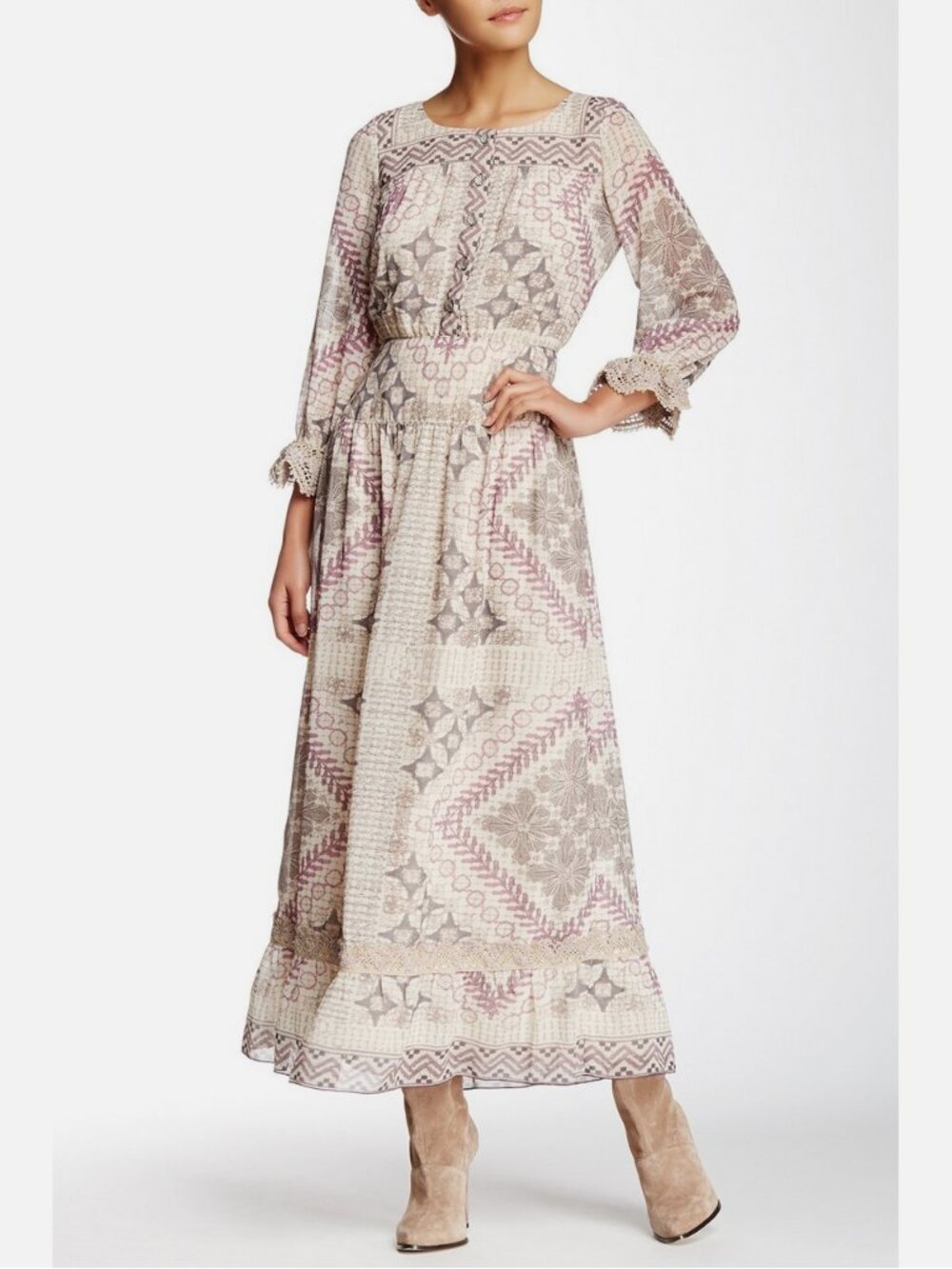 Anna Sui Crochet Trim Peasant Dress